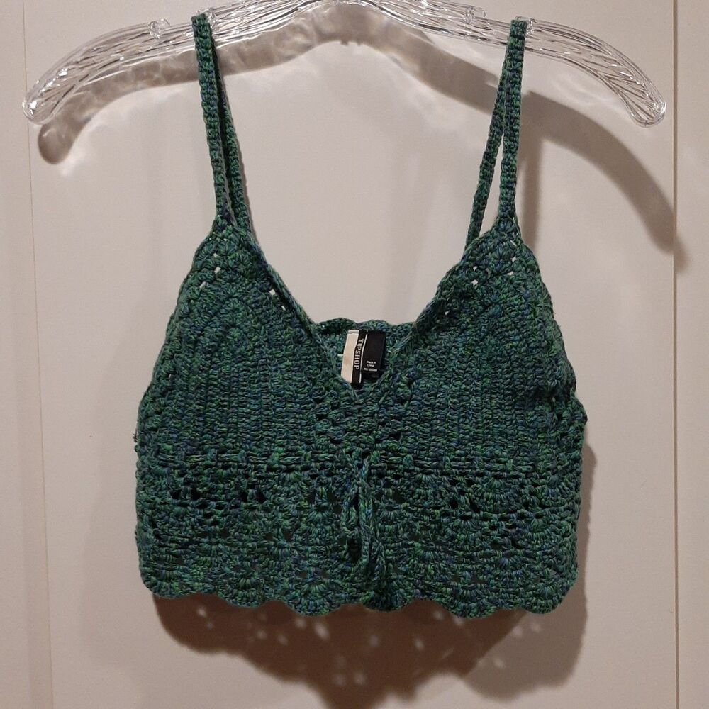 Topshop Crochet Lace Trim Unlined Bralette Crop Top Blue Green No Care Tag/Size